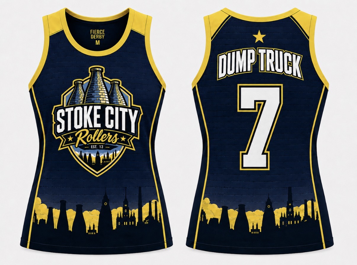 Navy and yellow Stoke City Rollers uniform